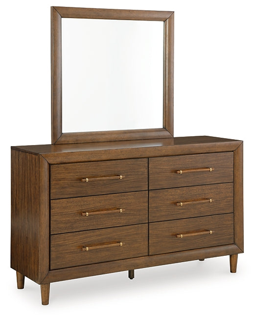 Lyncott Queen Upholstered Bed with Mirrored Dresser and Nightstand