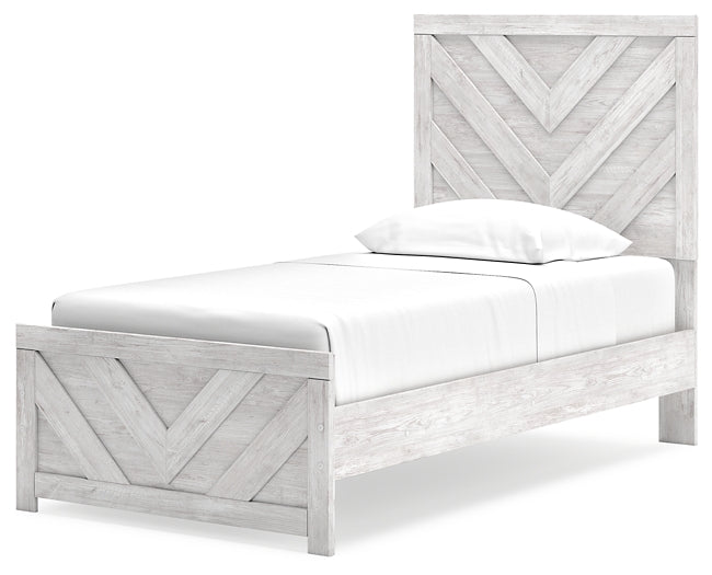 Cayboni Twin Panel Bed with Mirrored Dresser, Chest and 2 Nightstands