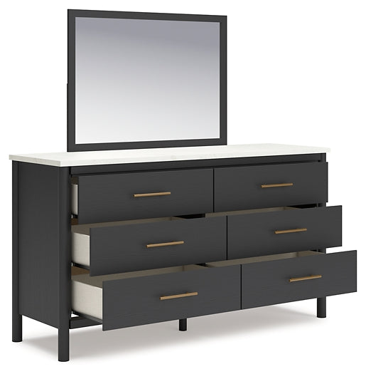 Cadmori Queen Upholstered Bed with Mirrored Dresser and Chest