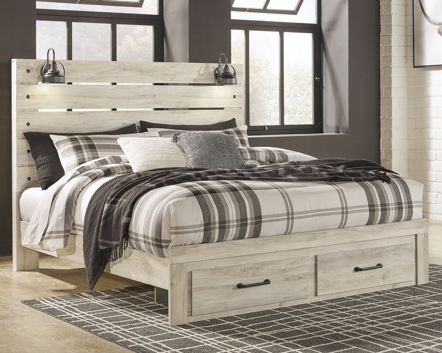 Cambeck  Panel Bed With 2 Storage Drawers With Mirrored Dresser And Chest