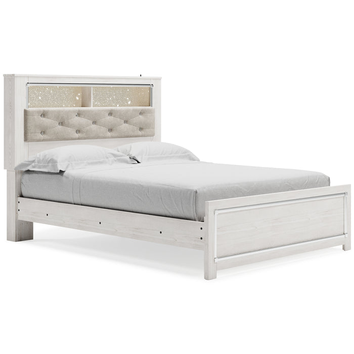 Altyra Queen Panel Bookcase Bed with Mirrored Dresser and 2 Nightstands