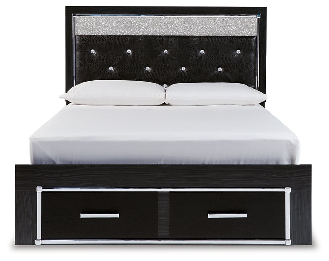 Kaydell Queen Upholstered Panel Storage Bed with Mirrored Dresser